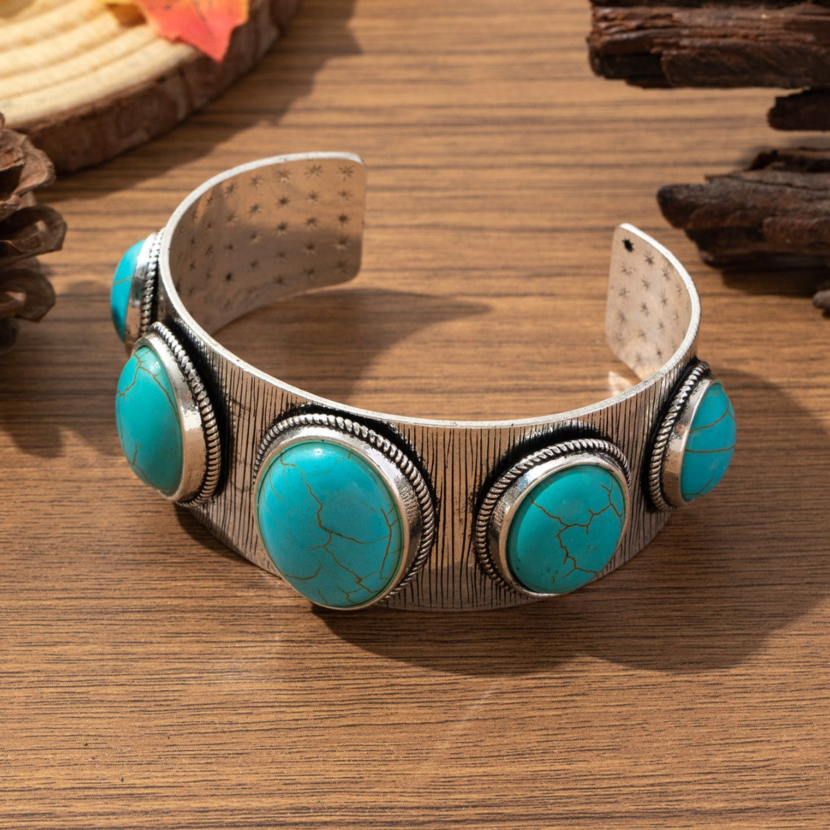 Wholesale Retro Turquoise Bracelet Carved Bohemian Open Bracelet Jewelry